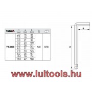 Imbuszkulcs készlet 10 részes 2,0-12 mm CrV YATO