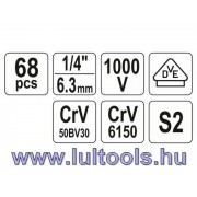 Szigetelt szerszámkészlet villanyszerelőknek 68 részes 1/4" 1000 V CrV Yato