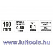 Féktárcsa vastagság mérő 0-60 mm/0,1 mm mérési tartomány, 160 mm hosszú YATO