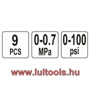 Üzemanyag befecskendező nyomásmérő készlet 9 részes 0 - 7 bar YATO