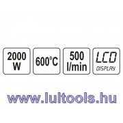 Elektromos hőlégfúvó LCD kijelzős + tartozékok 600 °C 2000 W Yato